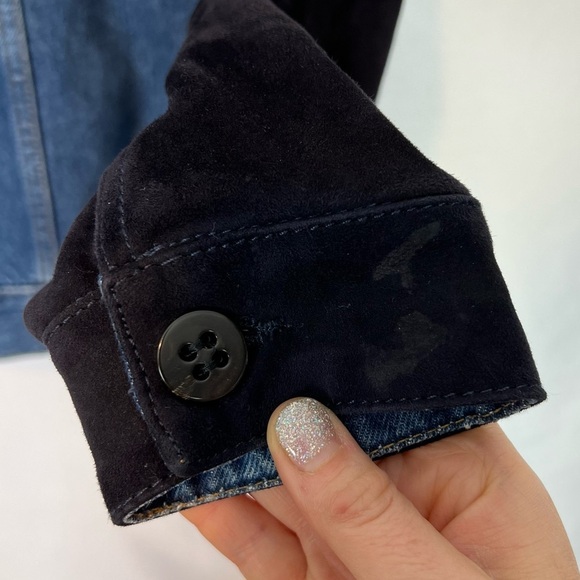 Victoria Beckham Sherpa Color jean jacket suede leather black sleeves 8 - Picture 4 of 12